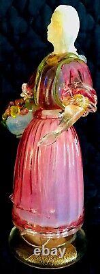 RARE VINTAGE, MURANO ART GLASS MALE & FEMALE With FRUIT BASKETS SCULPTURES, 10 1/2