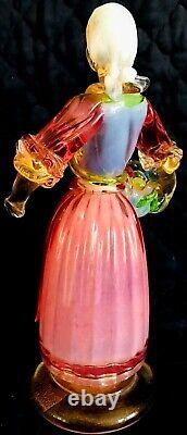 RARE VINTAGE, MURANO ART GLASS MALE & FEMALE With FRUIT BASKETS SCULPTURES, 10 1/2