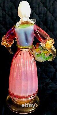 RARE VINTAGE, MURANO ART GLASS MALE & FEMALE With FRUIT BASKETS SCULPTURES, 10 1/2