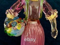 RARE VINTAGE, MURANO ART GLASS MALE & FEMALE With FRUIT BASKETS SCULPTURES, 10 1/2