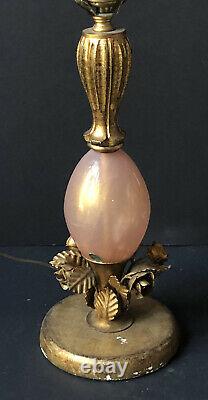 RARE! Vintage Gold ITALY Lamp ROSES Balboa MURANO PINK GLASS ITALIAN Antique