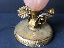 RARE! Vintage Gold ITALY Lamp ROSES Balboa MURANO PINK GLASS ITALIAN Antique