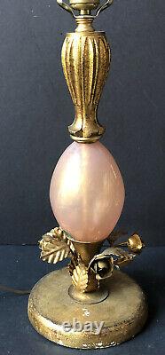 RARE! Vintage Gold ITALY Lamp ROSES Balboa MURANO PINK GLASS ITALIAN Antique