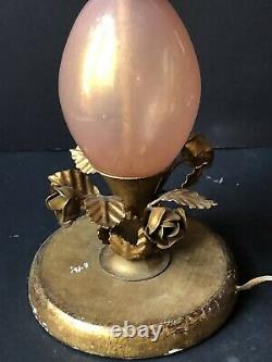 RARE! Vintage Gold ITALY Lamp ROSES Balboa MURANO PINK GLASS ITALIAN Antique