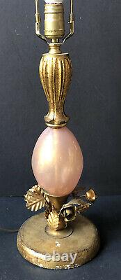 RARE! Vintage Gold ITALY Lamp ROSES Balboa MURANO PINK GLASS ITALIAN Antique