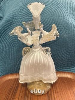 RARE Vintage? MURANO HAND BLOWN VENETIAN GLASS Carnival Lady White & Gold Fleck