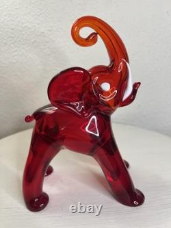 RARE Vintage Murano Glass Red Elephant Hand Blown Figurine Statue Italy MCM