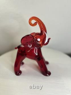 RARE Vintage Murano Glass Red Elephant Hand Blown Figurine Statue Italy MCM