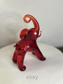 RARE Vintage Murano Glass Red Elephant Hand Blown Figurine Statue Italy MCM RARE Vintage Murano Glass Red Elephant Hand Blown Figurine Statue Italy MCM