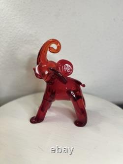 RARE Vintage Murano Glass Red Elephant Hand Blown Figurine Statue Italy MCM
