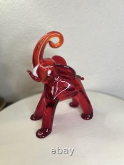 RARE Vintage Murano Glass Red Elephant Hand Blown Figurine Statue Italy MCM