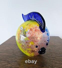 RARE Vintage Murano Glass SIGNED Puffer Fish Silver Speckled Art Glass