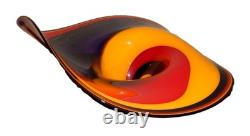 RARE Vintage Murano Style Blown Art Glass, Vivid Purple Red Yellow Swirl 17
