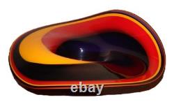 RARE Vintage Murano Style Blown Art Glass, Vivid Purple Red Yellow Swirl 17