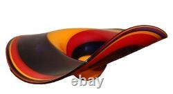 RARE Vintage Murano Style Blown Art Glass, Vivid Purple Red Yellow Swirl 17