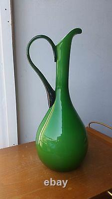 Rare Decanter Empoli Murano Art Glass Marked Vintage MID Century Green