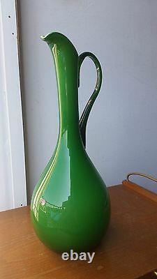 Rare Decanter Empoli Murano Art Glass Marked Vintage MID Century Green