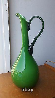 Rare Decanter Empoli Murano Art Glass Marked Vintage MID Century Green