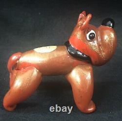 Rare Ferro Toso & Ercole Barovier Glass Bulldog Red Gold Foil Label Murano 1930s