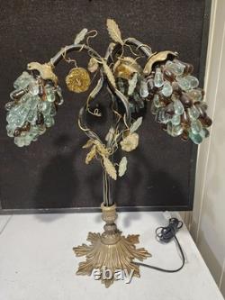 Rare- Large Vintage Murano Glass Grape Cluster 3 Shades Brass Base Table Lamp