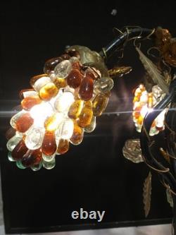 Rare- Large Vintage Murano Glass Grape Cluster 3 Shades Brass Base Table Lamp