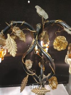 Rare- Large Vintage Murano Glass Grape Cluster 3 Shades Brass Base Table Lamp