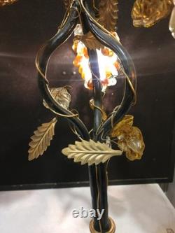 Rare- Large Vintage Murano Glass Grape Cluster 3 Shades Brass Base Table Lamp
