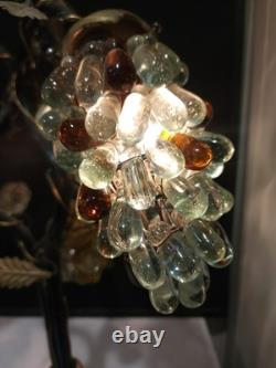 Rare- Large Vintage Murano Glass Grape Cluster 3 Shades Brass Base Table Lamp