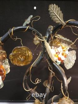 Rare- Large Vintage Murano Glass Grape Cluster 3 Shades Brass Base Table Lamp