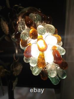Rare- Large Vintage Murano Glass Grape Cluster 3 Shades Brass Base Table Lamp