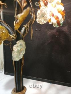 Rare- Large Vintage Murano Glass Grape Cluster 3 Shades Brass Base Table Lamp