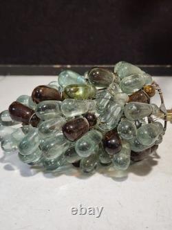 Rare- Large Vintage Murano Glass Grape Cluster 3 Shades Brass Base Table Lamp