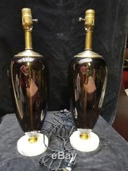 Rare Pair Of Vintage Art Deco Mid Century Murano Glass Italy Table Lamps
