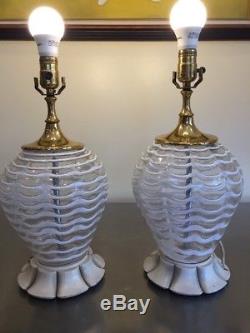 Rare Pair Of Vintage Art Deco Mid Century Murano Glass Italy Table Lamps