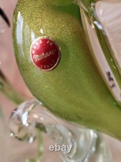 Rare Pair Vintage Formia Murano Glass Birds of Paradise Green/ Gold Aventurine