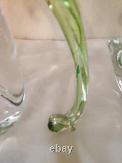Rare Pair Vintage Formia Murano Glass Birds of Paradise Green/ Gold Aventurine