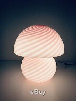 Rare Pink Swirl Murano Verti Venini Glass Mushroom Lamp Vintage Italian 1970s