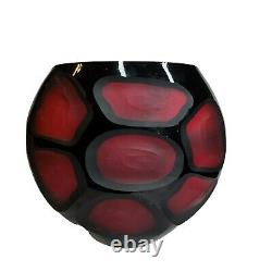 Rare VTG Murano MCM Carved Black over Red Italian Art Glass Sculptural Vase