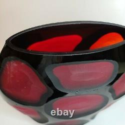 Rare VTG Murano MCM Carved Black over Red Italian Art Glass Sculptural Vase