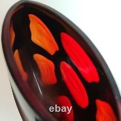 Rare VTG Murano MCM Carved Black over Red Italian Art Glass Sculptural Vase