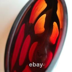 Rare VTG Murano MCM Carved Black over Red Italian Art Glass Sculptural Vase