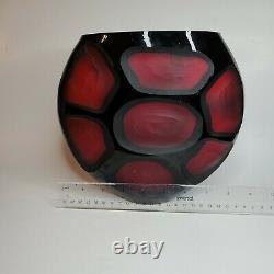 Rare VTG Murano MCM Carved Black over Red Italian Art Glass Sculptural Vase