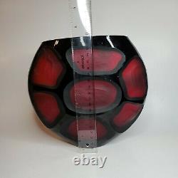 Rare VTG Murano MCM Carved Black over Red Italian Art Glass Sculptural Vase