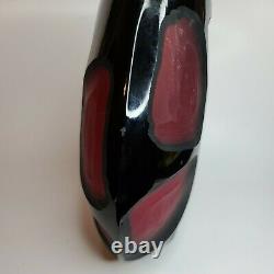 Rare VTG Murano MCM Carved Black over Red Italian Art Glass Sculptural Vase