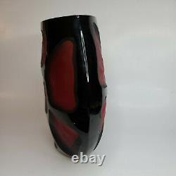 Rare VTG Murano MCM Carved Black over Red Italian Art Glass Sculptural Vase