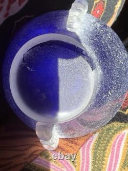 Rare VeArt Murano Italy Blue Scavo Art Glass Vase with Original Label Vintage