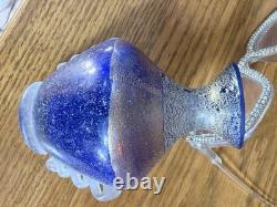 Rare VeArt Murano Italy Blue Scavo Art Glass Vase with Original Label Vintage