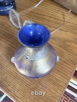 Rare VeArt Murano Italy Blue Scavo Art Glass Vase with Original Label Vintage