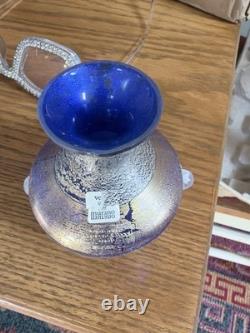 Rare VeArt Murano Italy Blue Scavo Art Glass Vase with Original Label Vintage