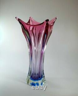 Rare Vintage 1980s Murano Flower Vase Sommerso Glass Uranium/Vaseline Art Piece